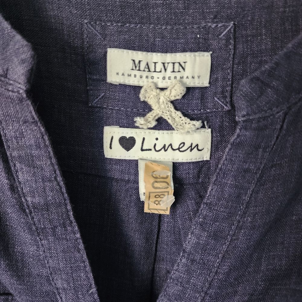 Women's Linen Blue Button-Up Tunic Dress - Picture 3 of 11